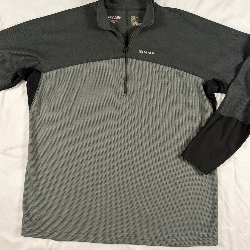 Simms Fishing Products Mens‎ Medium Grey Black Quarter Zip Pullover Performance